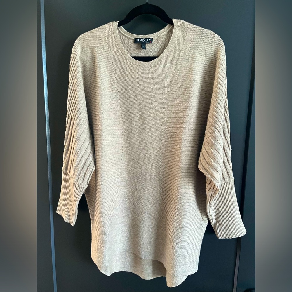 🍂 PICADILLY Canadian Brand Beige Round Neck Sweater with Dolman Sleeves